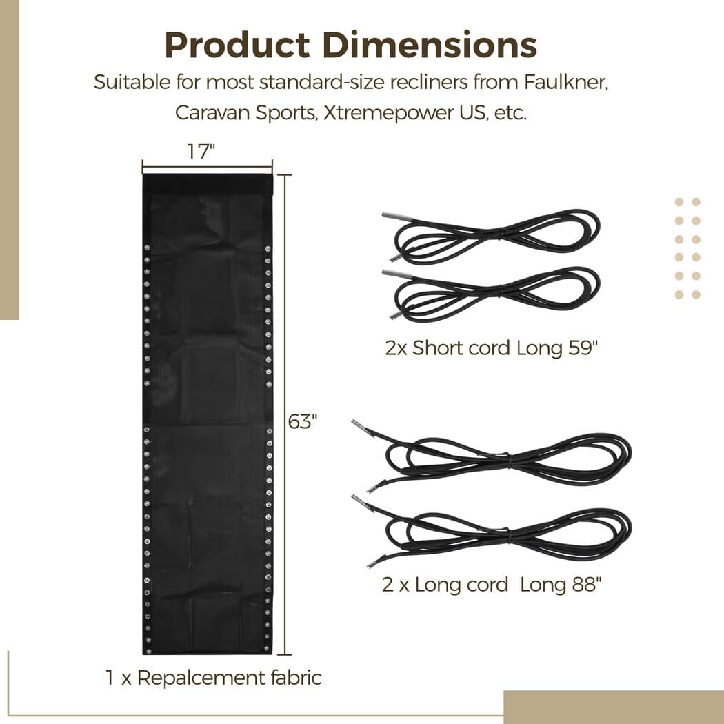 Fabric Replacement for Recliner Chair, 63 X 17'' Textilene Sling with 4 Bungee Cords, Lounge Beach Patio Outdoor Chair Zero Kit