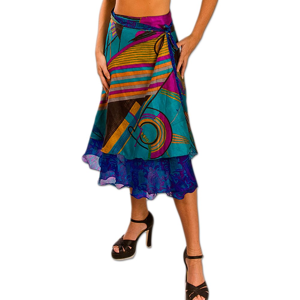 Wholesale Lot Magic Dress Wrap Printed Reversible Two Layer Medium Silk Sari Skirt