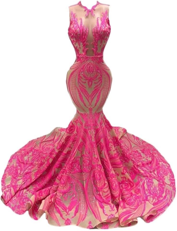 Women's V-Neck Sequined Long Train Mermaid Prom Shower Party Evening Dress Wedding Party Gown