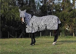 Jump Equestrian Horse Fly Rug Zebra Print Full Neck All In One Belly And Tail Flap Elastic Neck With Free Fly Mask (6'3'')