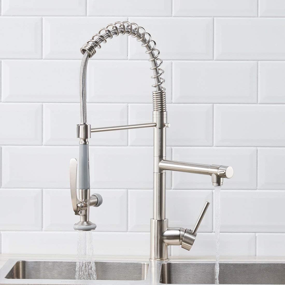 Fapully Commercial Kitchen Faucet Pull Down Sprayer with Deck Plate Brushed Nickel