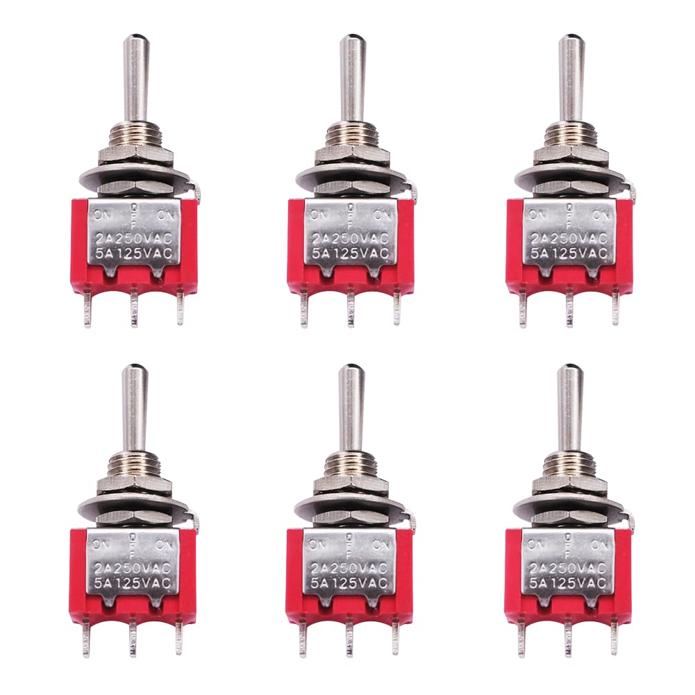 mxuteuk 6pcs Momentary Mini Miniature Toggle Switch 3 Terminal 3 Position SPDT (ON)/Off/(ON) for Car Dash Dashboard 5A 125V 2A 250V MTS-123