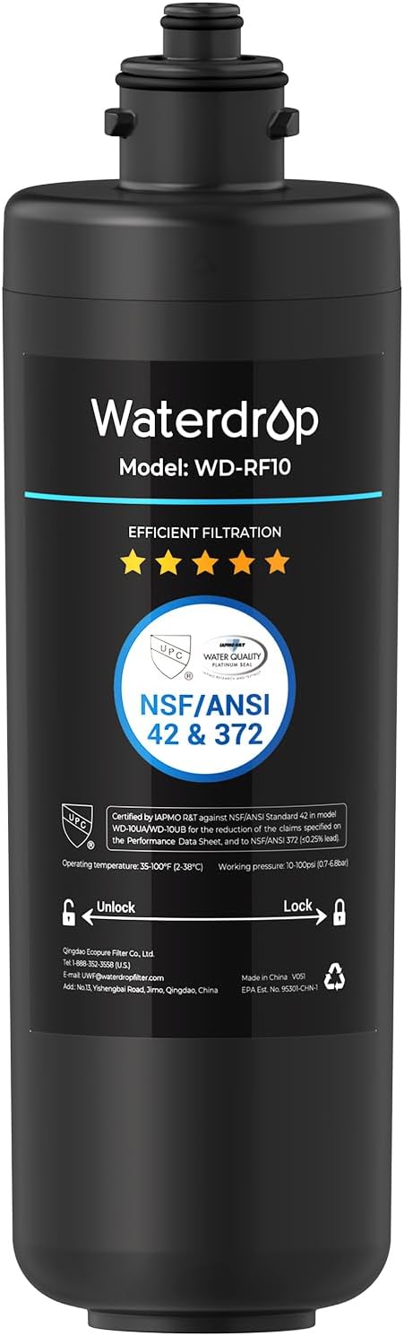 Waterdrop WD-RF10 Water Filter, NSF/ANSI 42 Certified, 30,000 Liters High Capacity, Replacement for Waterdrop Under Sink Water Filtration System WD-10UA, WD-10UB
