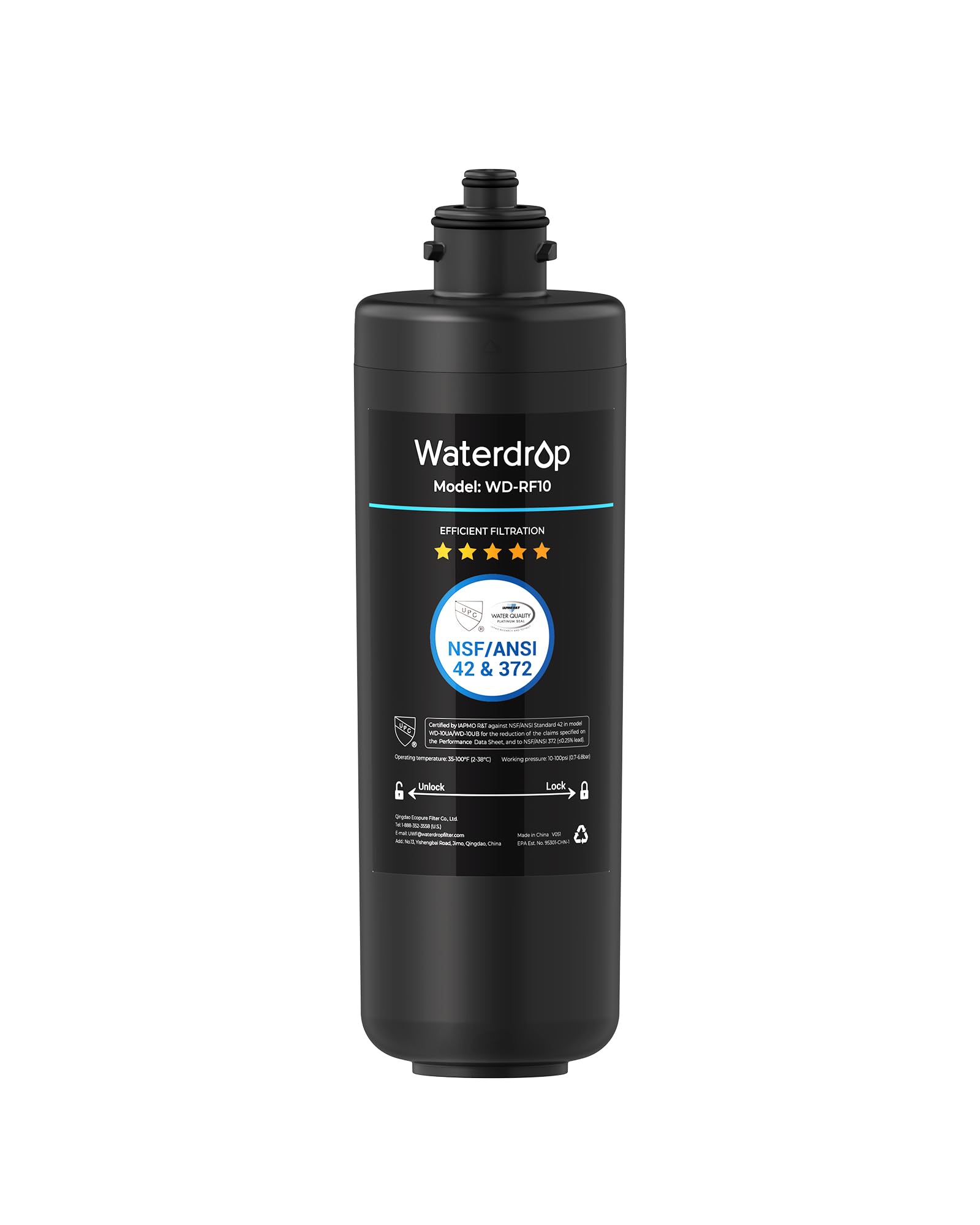 Waterdrop RF10 Replacement Filter Cartridge for 10UA/10UB Under Sink Water Filter, Reduces PFAS, PFOA/PFOS, Lead, Chlorine, Bad Taste & Odor, NSF/ANSI 42 Certified, 11K Gallons High Capacity