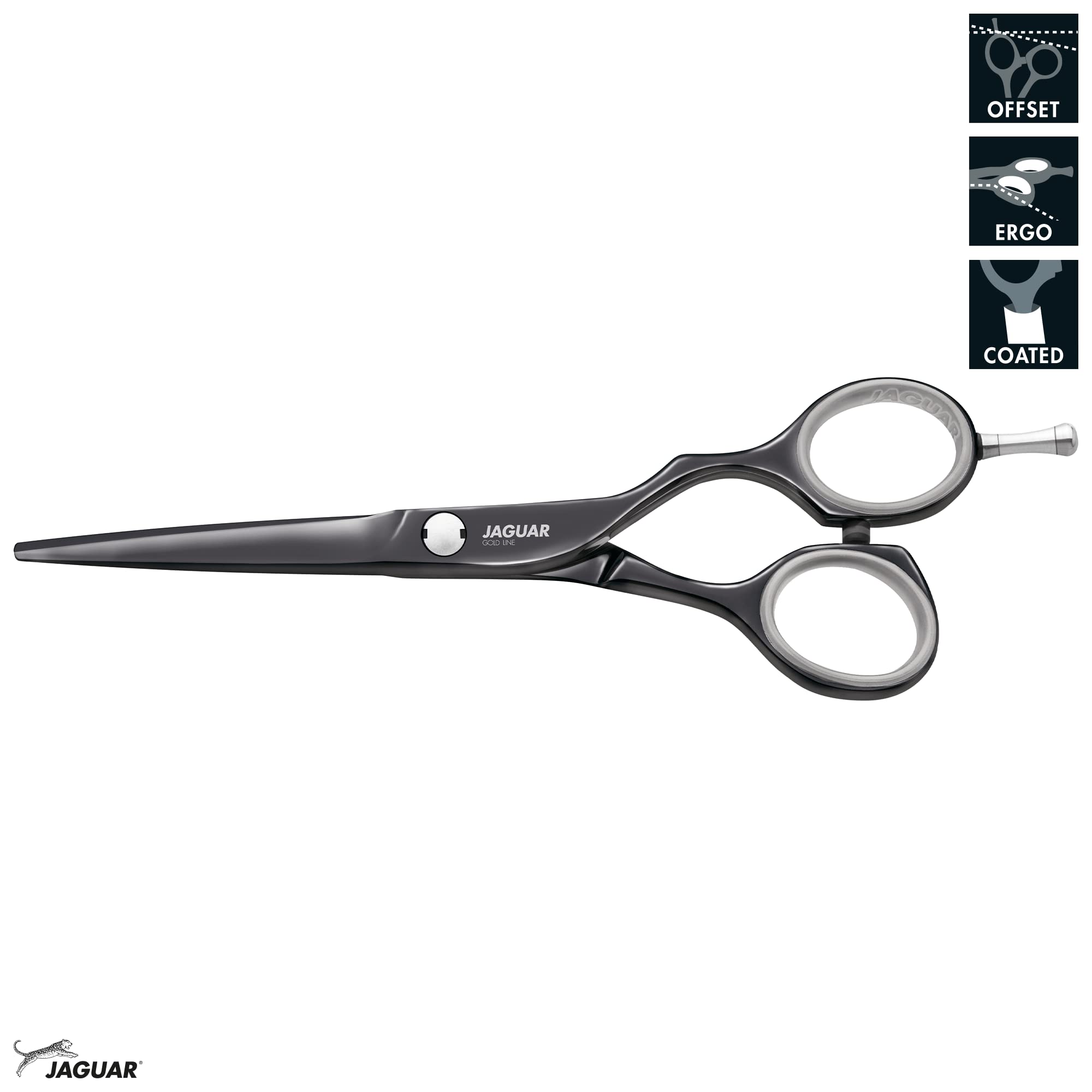 JAGUAR Tijeras de peluquería Diamond E Titan de 5,5 pulgadas | Tijeras de peluquería con diseño offset | revestimiento de titanio negro antialérgico | Fabricado en Alemania