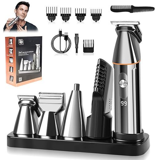 Maquina de Barbear Aparador Elétrico 5 em 1, Maquina de Barbear, Barbeador Eletrico, Maquina de Cortar Cabelo, Aparador de Pelos, Aparador de Barba Elétrico à Prova Dágua