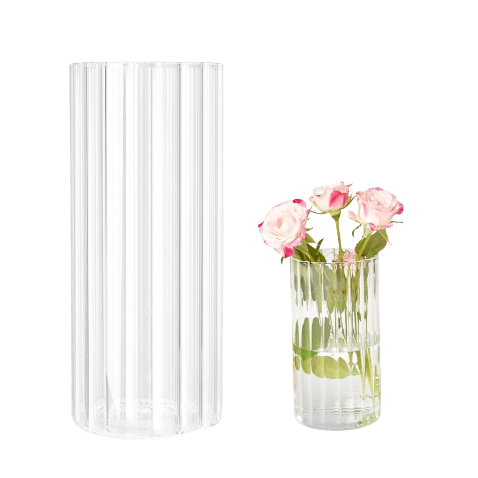 Yuraigm Jarrón de cristal acanalado, 20 cm de alto, moderno, florero de cristal, redondo, grande, acanalado, transparente, jarrón de tulipán, jarrón de suelo, jarrones decorativos para decoración del
