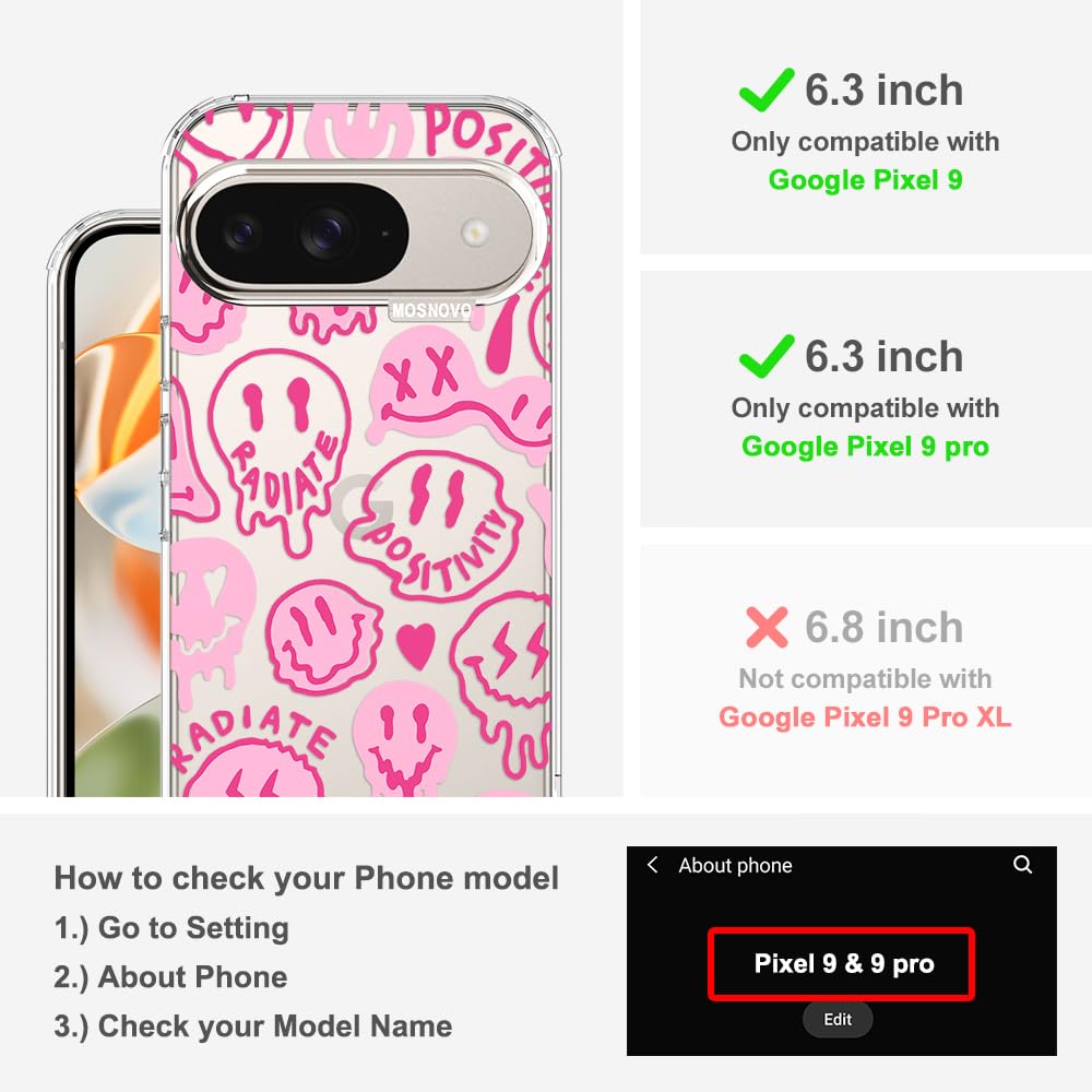 MOSNOVO Case for Google Pixel 10 & Pixel 10 Pro, [Buffertech 6.6ft Military-Grade Drop Protection] [Anti Peel Off Tech] Clear TPU Bumper Phone Case Cover Design - Cute Cherry — view 438