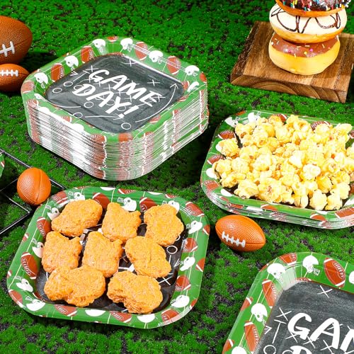 Mimorou TN-MIMOROU-2721 100 Pcs Football Dessert Plates Bulk 7 Inch Football Paper Plate Disposable Football Party Plate Square Football Dessert Plate thumb #1