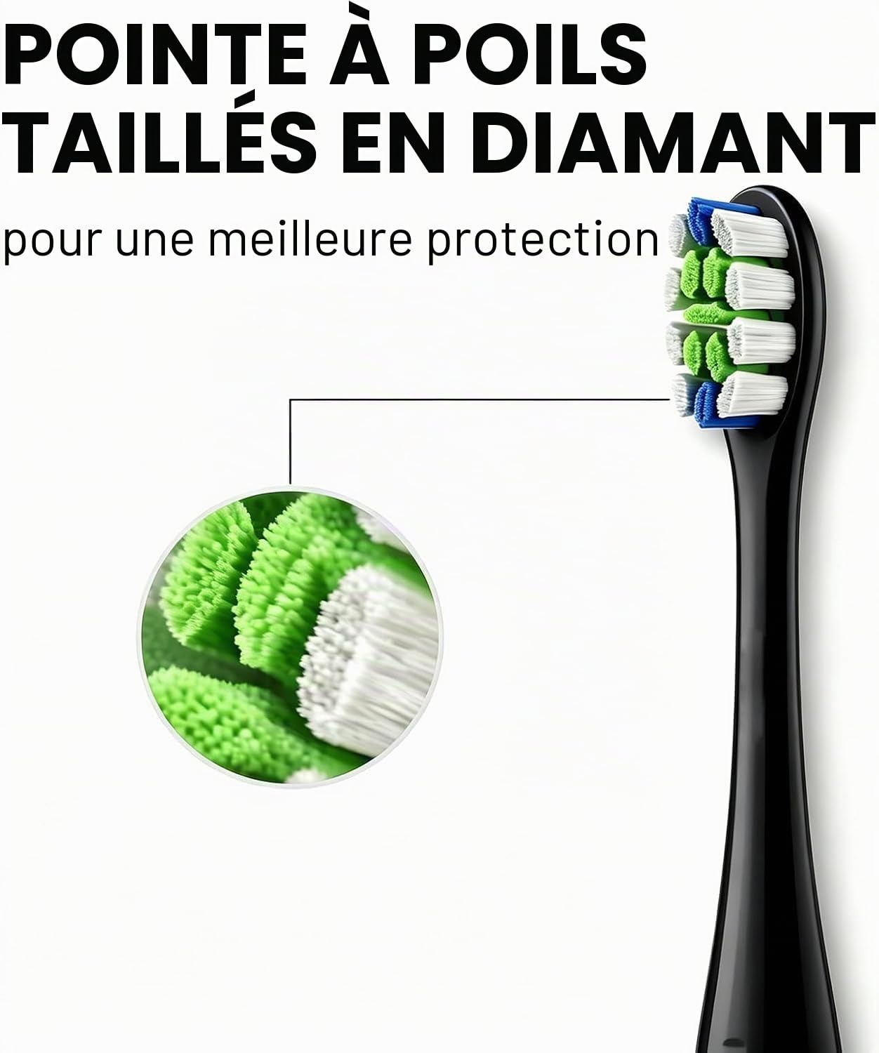 Standard Clean Têtes de brosse compatibles avec la brosse à dents électrique Oclean, lot de 6 têtes de brosse électriques avec soies DuPont - Noir