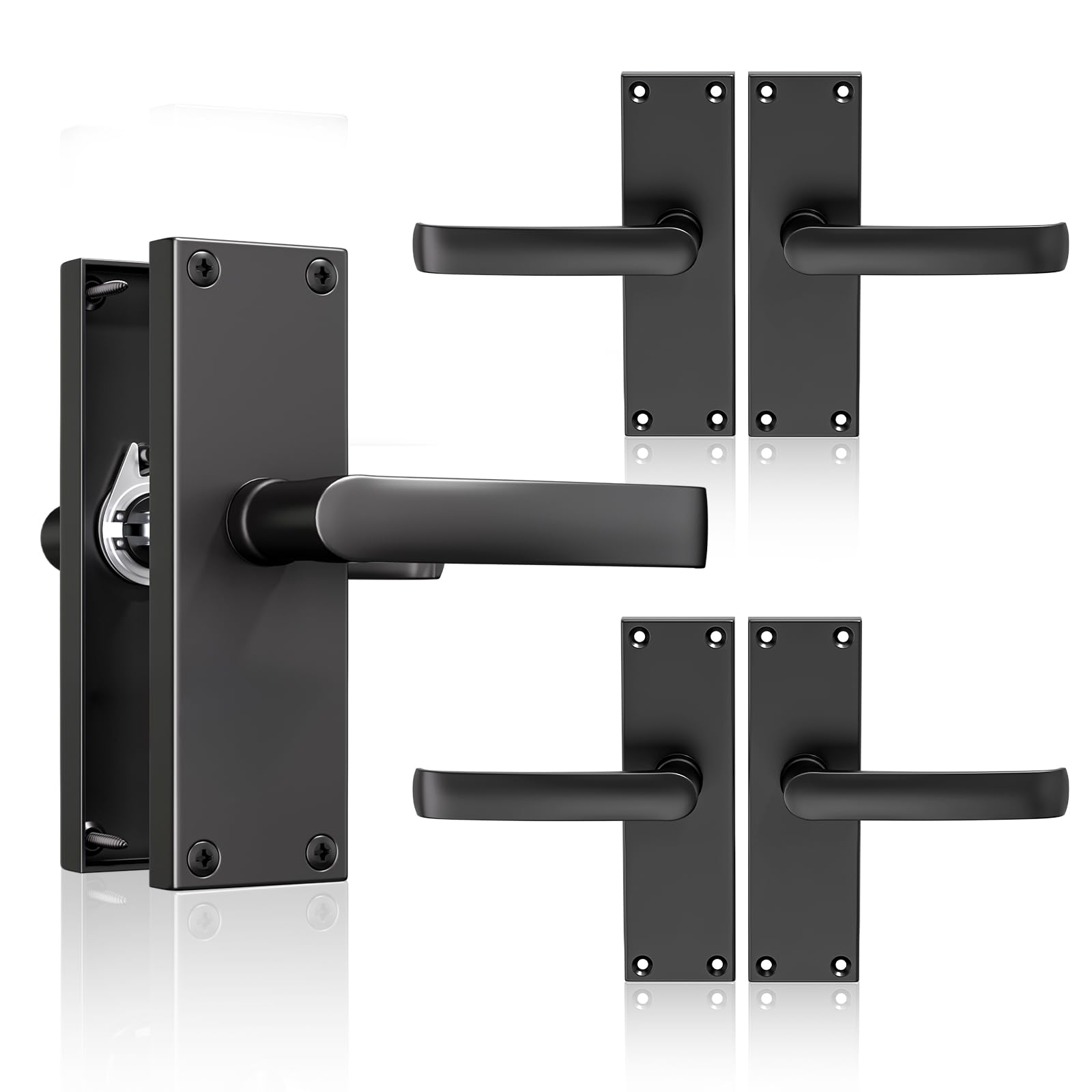 Bwintech 3 Pairs Lever Latch Flat Black 118MM Door Handles,Victorian Straight Design,Ideal for All Types of Wooden Doors,Internal Doors