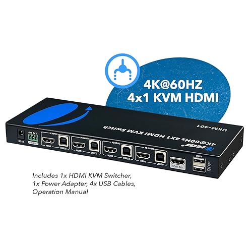 Miniatura 3 de OREI Conmutador KVM HDMI USB 2.0 4x1 4K60Hz con control RS-232  4 computadoras 1 monitor  HDMI 2.0 y HDCP 2.2 (UKM-401)