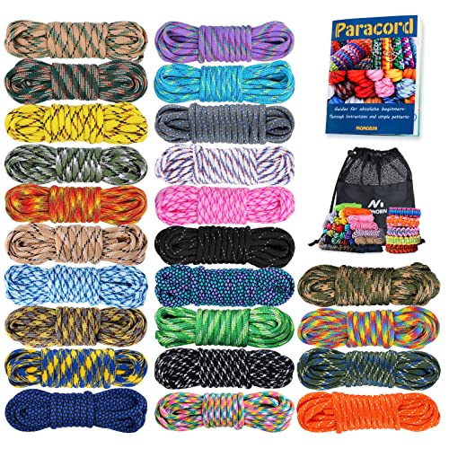 MONOBIN Paracord 550 Combo-Set, 24 Farben Paracord-Seil mit Anleitung für die Herstellung von Paracord-Armbändern, Schlüsselbändern, Hundehalsband, Geschenkidee (24 Farben B)