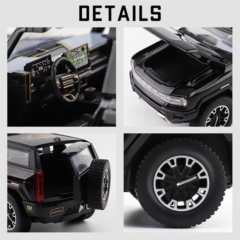Image of 1:24 Big Hummer EV Off-Road Toy Car Metal Pull Back Diecast Car with Openable Door and Sound Light, Gifts Toys for Kids【 Black 】