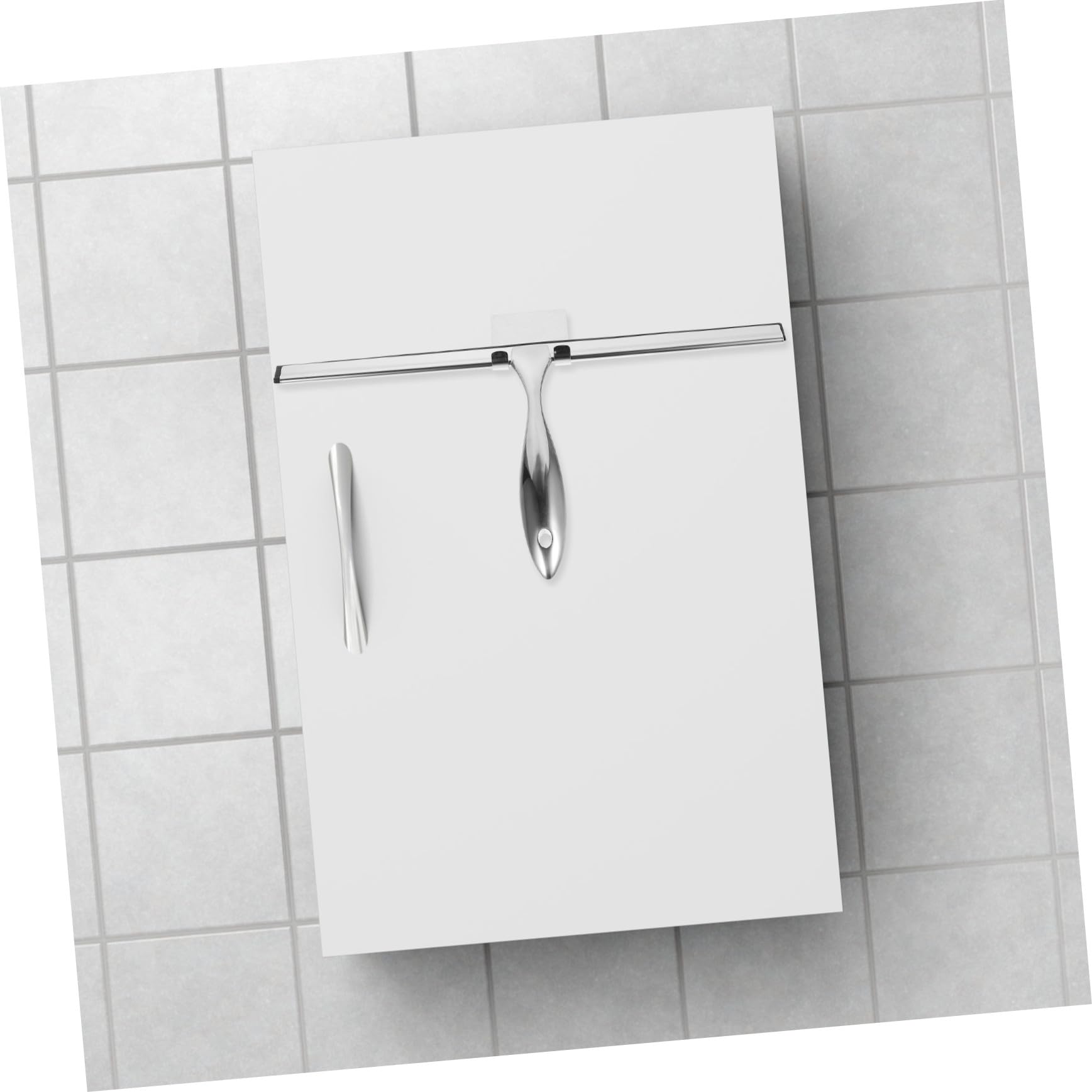 Limpiador de Ducha Gancho Adhesivo de Acero Inoxidable de 14 Pulgadas | Silicona, Acabado Plata, para Espejo y Azulejo, Almacenamiento Fácil, Baño y Lavandería