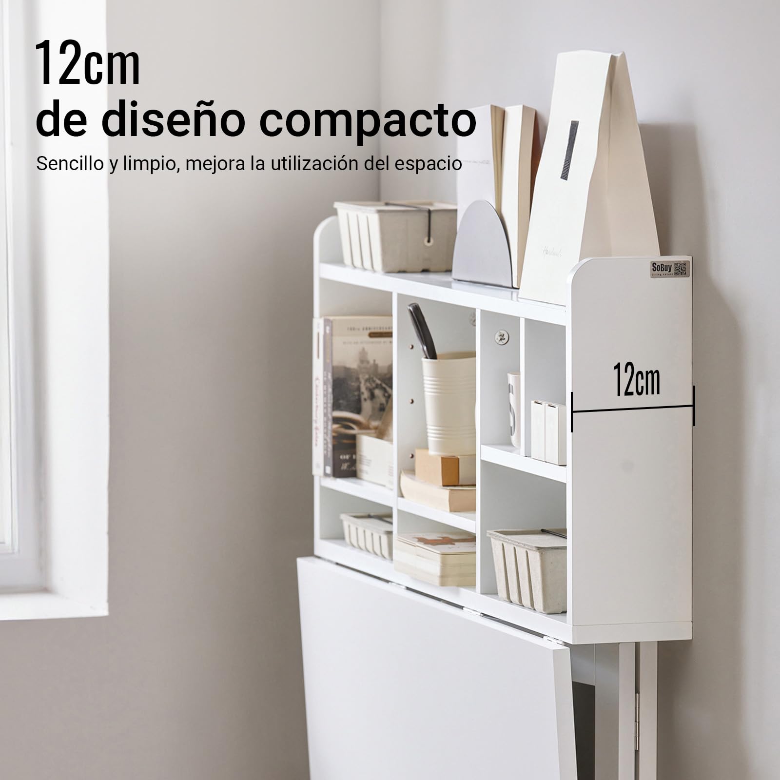 SoBuy Mesa Plegable de Pared con estantería, Mesa de Cocina Plegable Auxiliar, Mesa Comedor Blanca para Cocina pequeña, Mesa de Pared abatible 90x60 cm, 90x78x60 cm FWT07-II-W