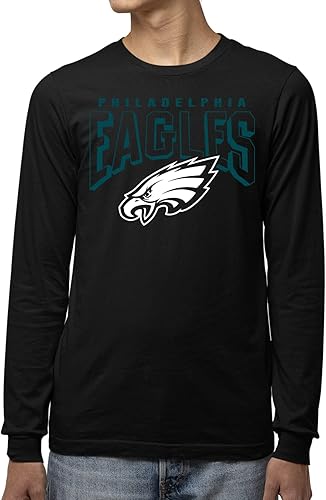 Junk Food NFL Bold Logo Long Sleeve T-Shirt Camiseta, Philadelphia Eagles-Negro,