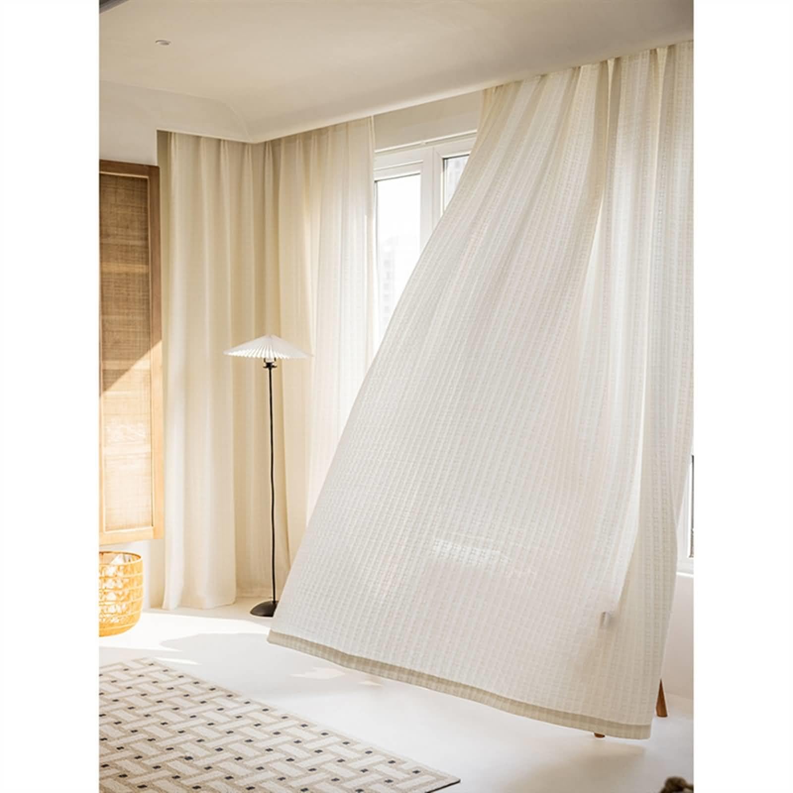 Rideau semi transparent salon aspect lin gaufré lot de 2 en polyester 107x160cm avec crochet