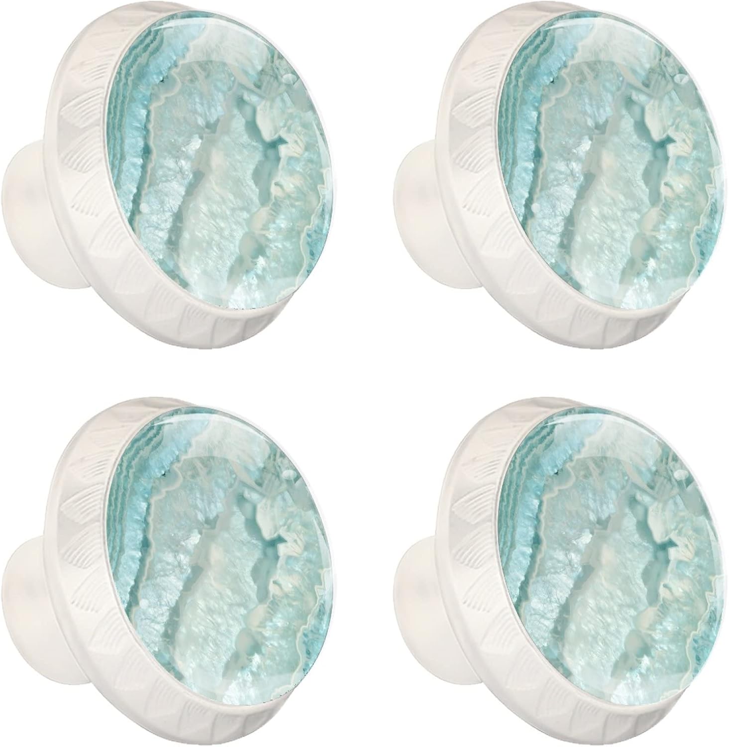 NEWzone 4 Pack Dresser Drawer Cabinet Knobs Teal Agate Texture Round Shape Crystal Glass Knobs Pulls Handles for Kitchen Wardrobe Cupboard Door Hardware with Screws, 35mm