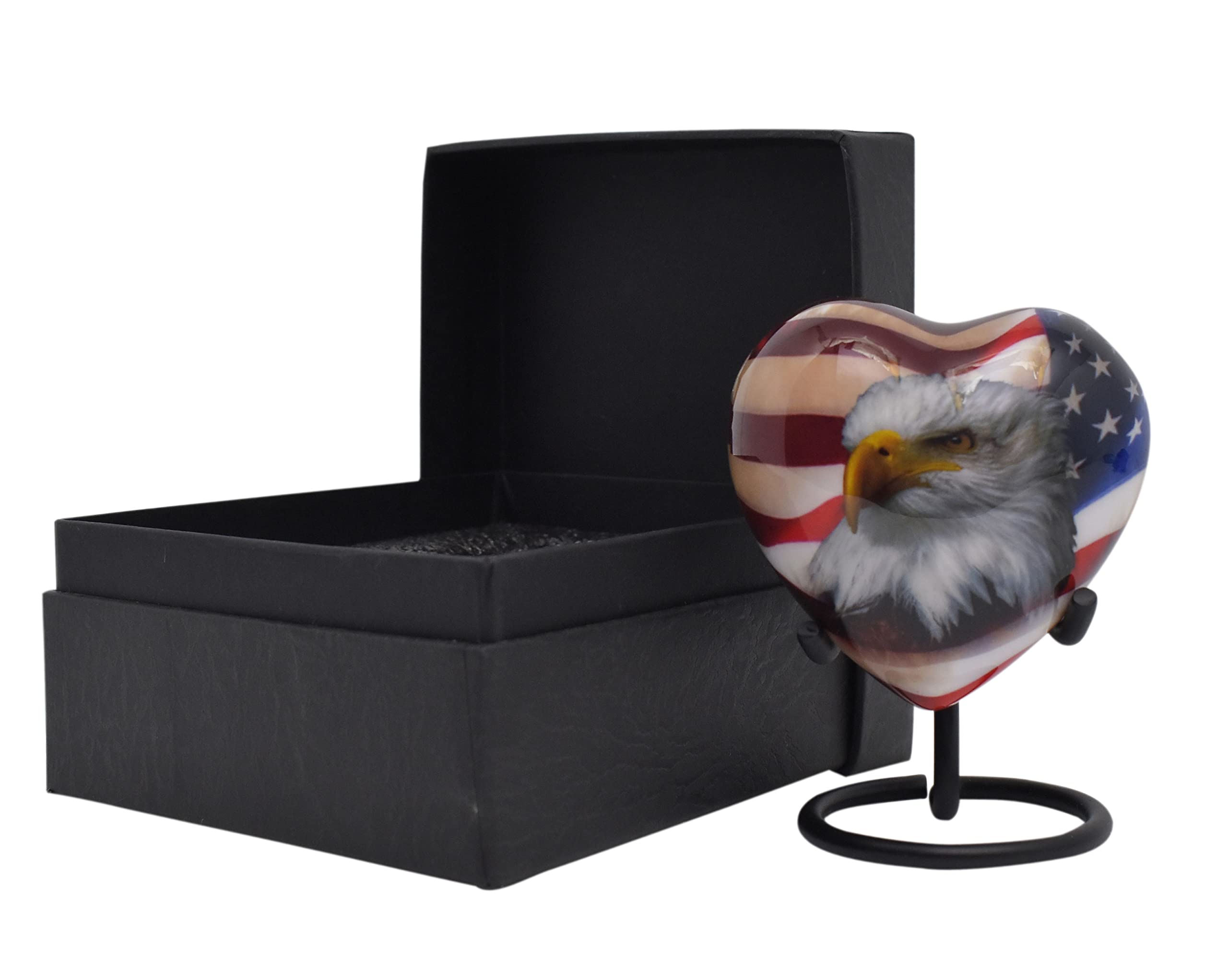 Bold & Divine American Flag Design Urn - Mini Heart Cremation Urn with Stand & Premium Box - Small Keepsake Urn for Ashes - Honor Your Loved One with Urn Heart Shaped - Perfect for Adults & Infants