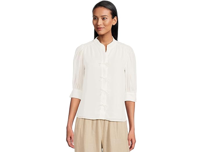 Elbow Sleeve Bow Placket Blouse - Image 3