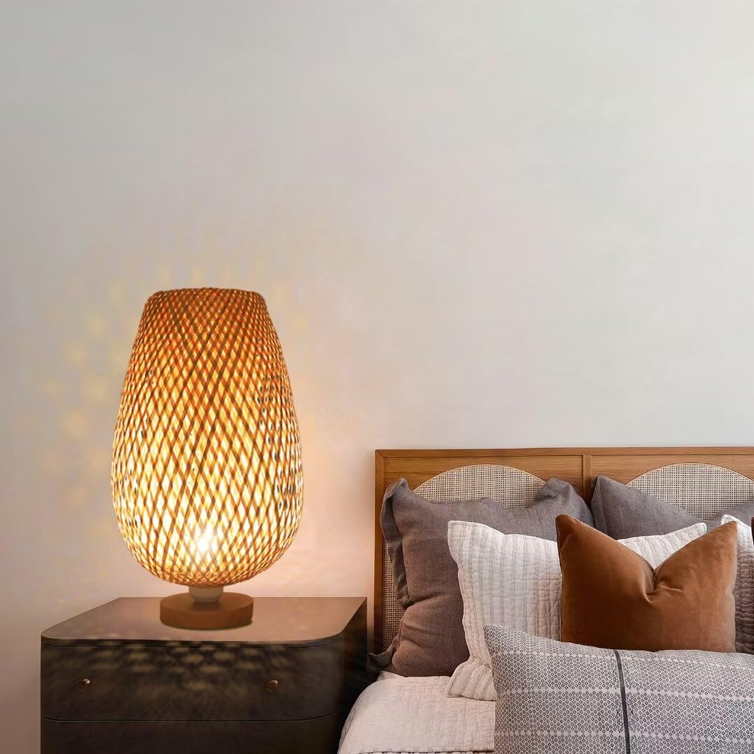 Lámpara De Mesa Tejida De Bambú Estilo Zen Pantalla De Bambú Luz De Mesa Iluminación De Mesa Decorativa Luz Nocturna Luz De Ambiente Para Dormitorio, Sala De Estar