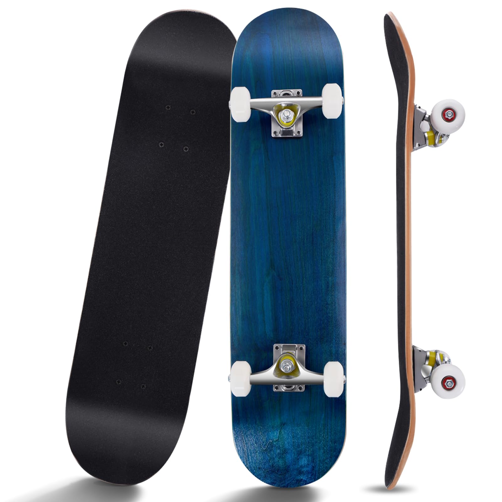 SPOTRAVEL Complete Skateboard, 79 x 20cm Kids Kick Standard Board (Blue)