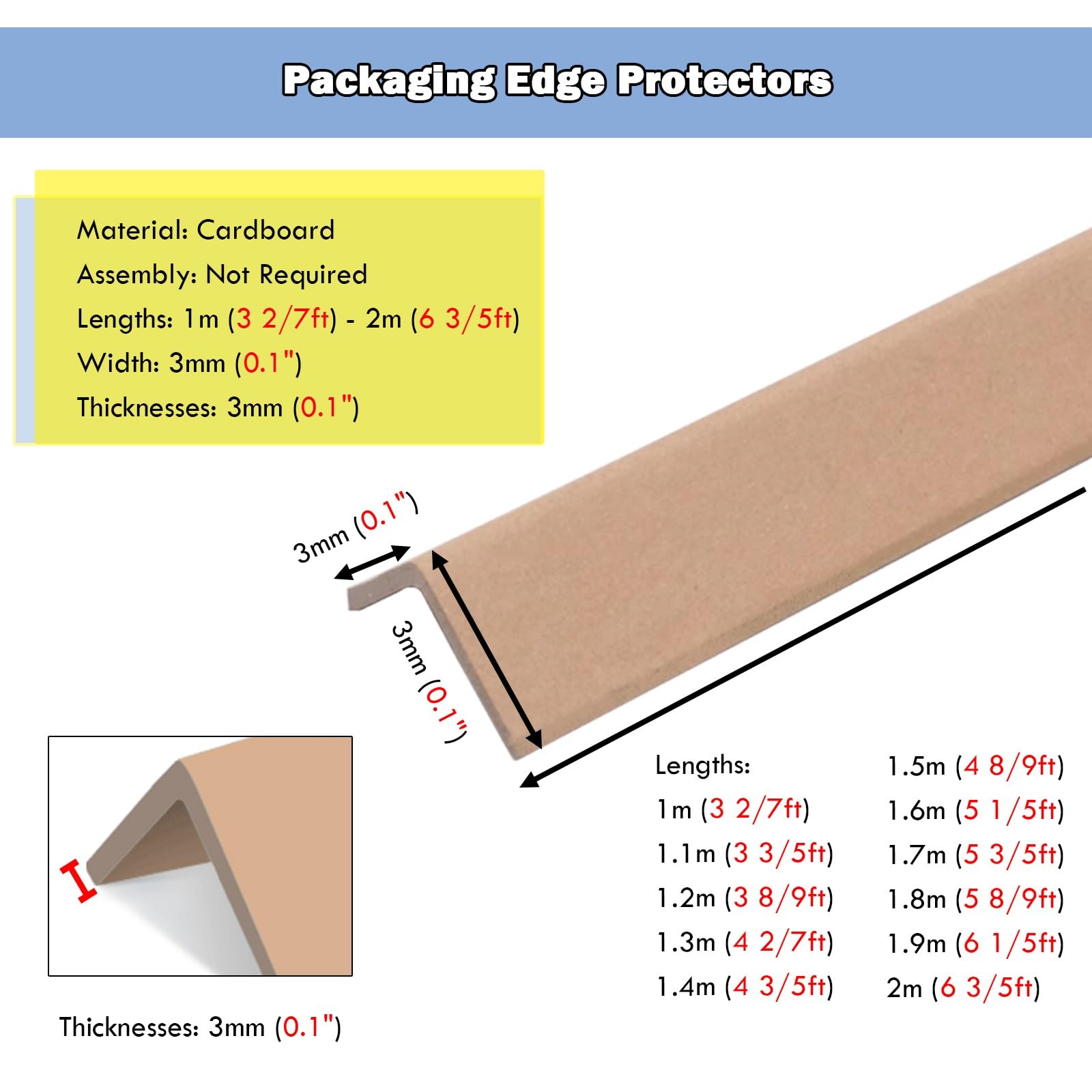 Protecteurs de bord en carton pour une expédition sécurisée, protections d'angle extra longues pour une meilleure protection à la maison, atelier et garage, empilables pour un emballage efficace