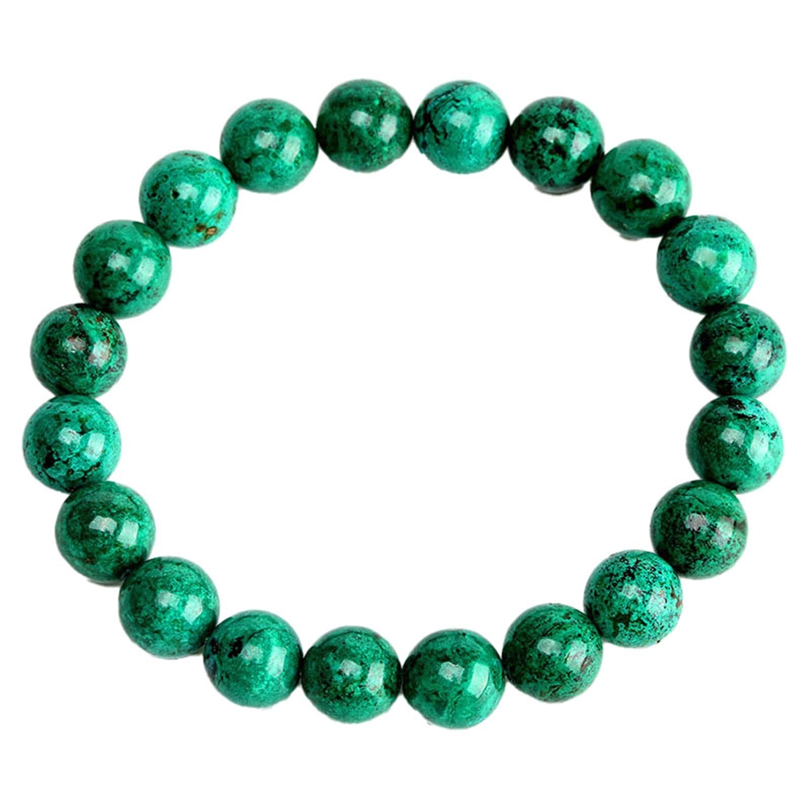 Bracciale in giada verde per donna uomo, pietra fenice di grado 7A con perline elasticizzate, misura regolabile