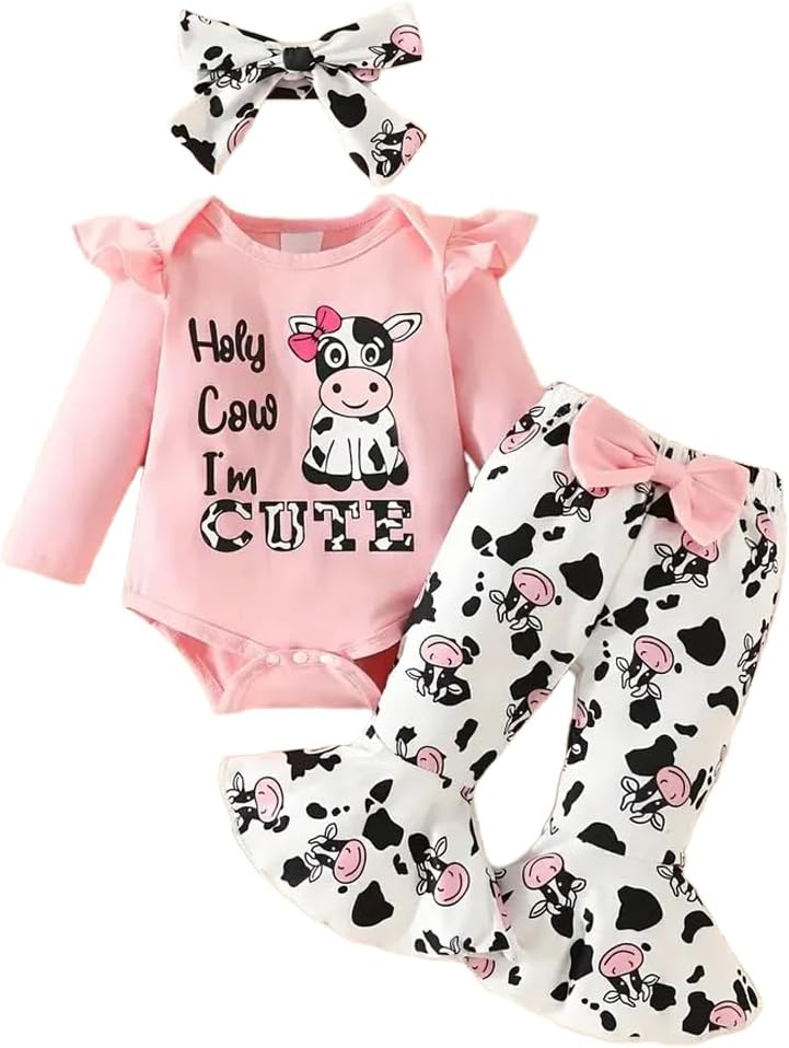 Aoswep Baby Girl Clothes Infant Newborn Girl Cow Print Long Pant Set Clothes