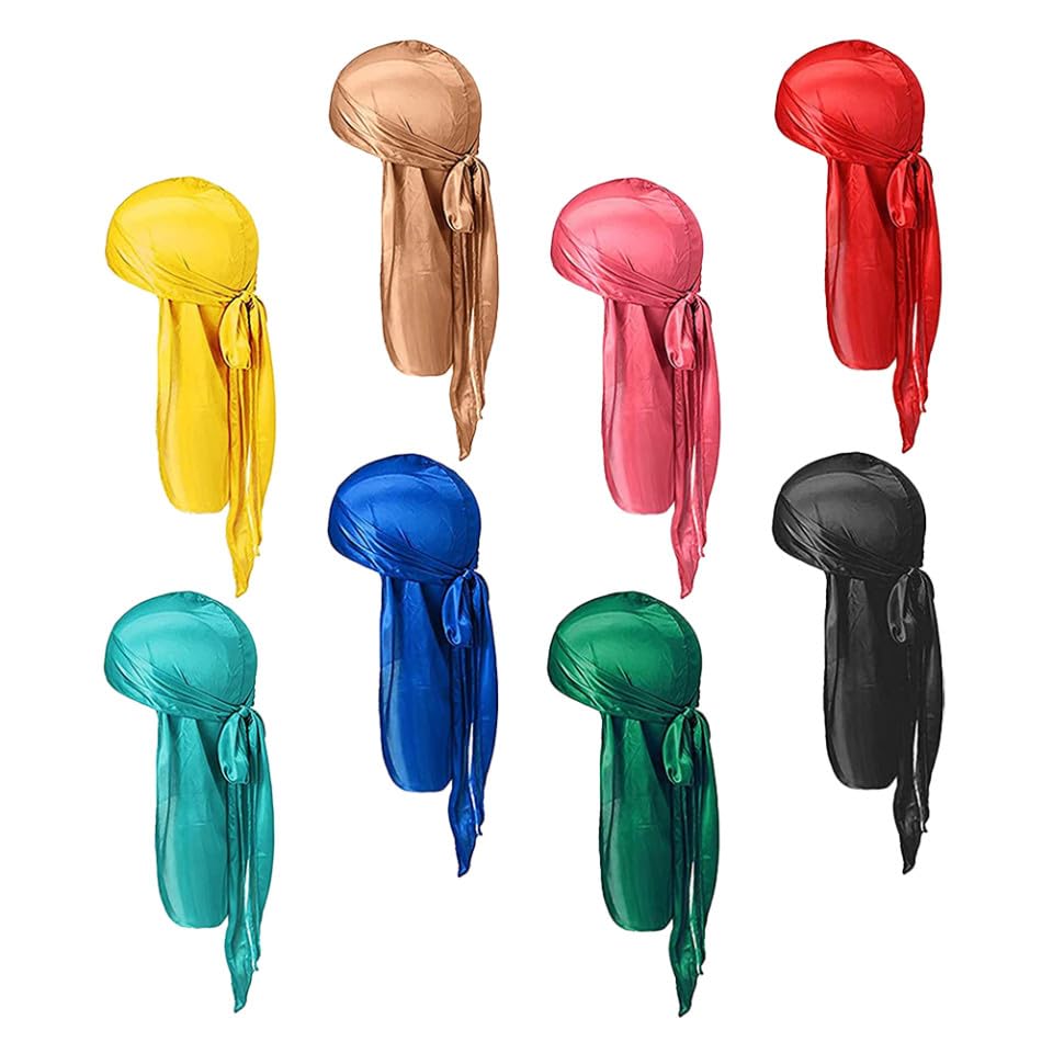 Durag en satin iplusmile lot de 8 bonnets élastiques à queue longue - 7