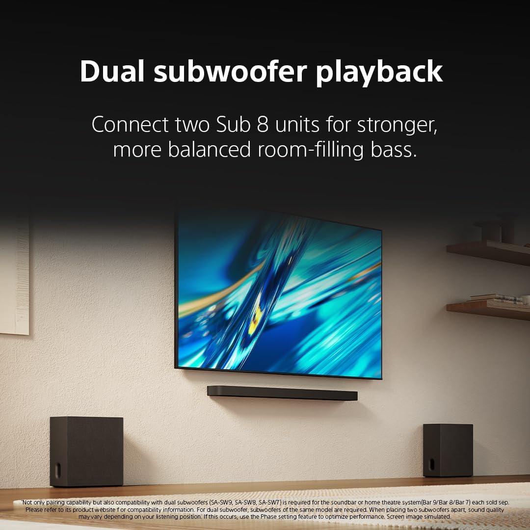Sony BRAVIA Theater Sub 8 SA-SW8 Wireless Subwoofer for Soundbar/Home Theater Sound System, Compatible with BRAVIA Theater (Quad, Bar 9/8/7), HT-A7000/HT-A5000/HT-A3000, STR-AN1000, 2026 Model