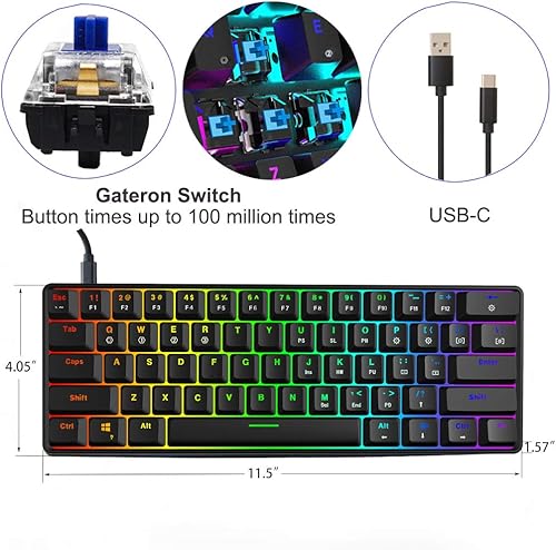 Miniatura 4 de SKYLOONG GK61 SK61 - Teclado mecánico de 60 %, teclas completas programables, RGB portátil, pequeño, compacto, impermeable, 61 teclas, interruptores