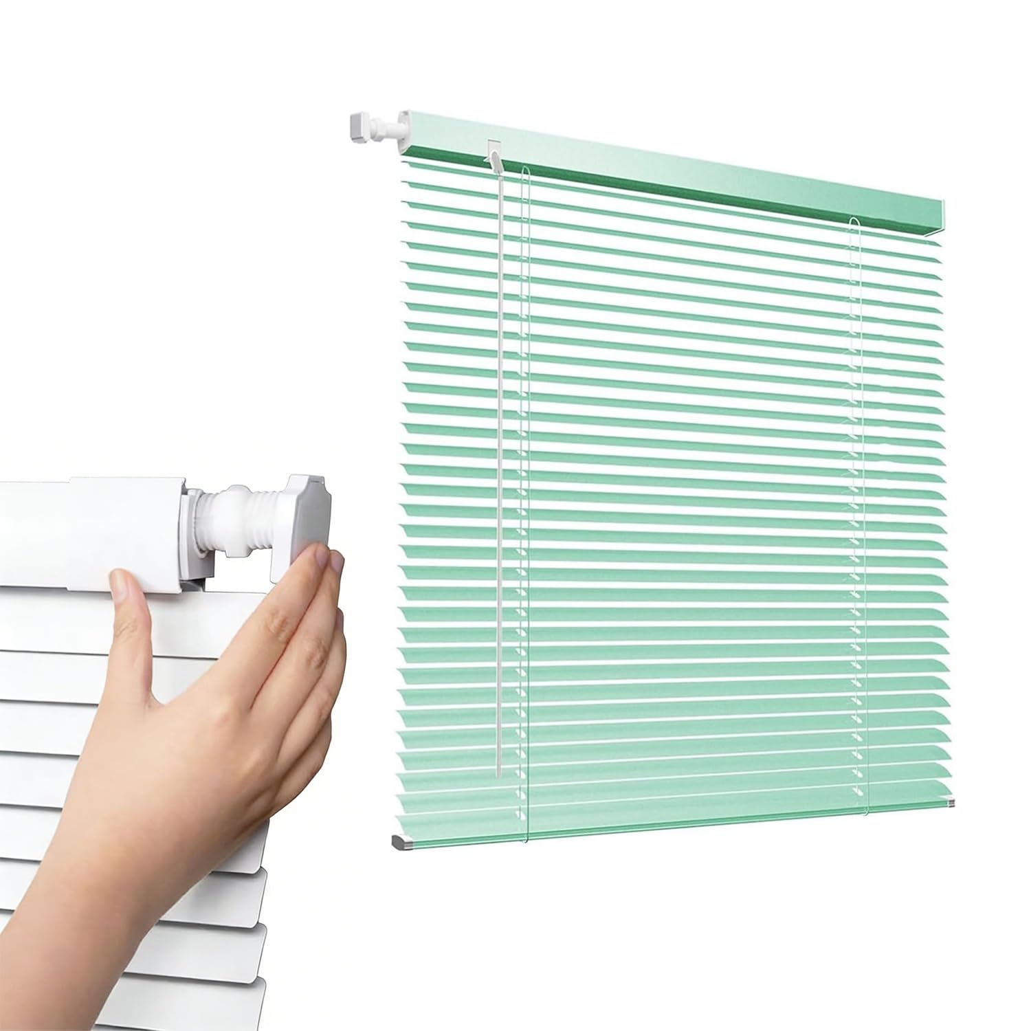 25mm Aluminum Mini Blinds for Indoor Window, No Tools No Drill Horizontal Venetian Blind Shades, Room Darkening Window Blinds Cordless Customized Width 40-140cm(Sage Green)