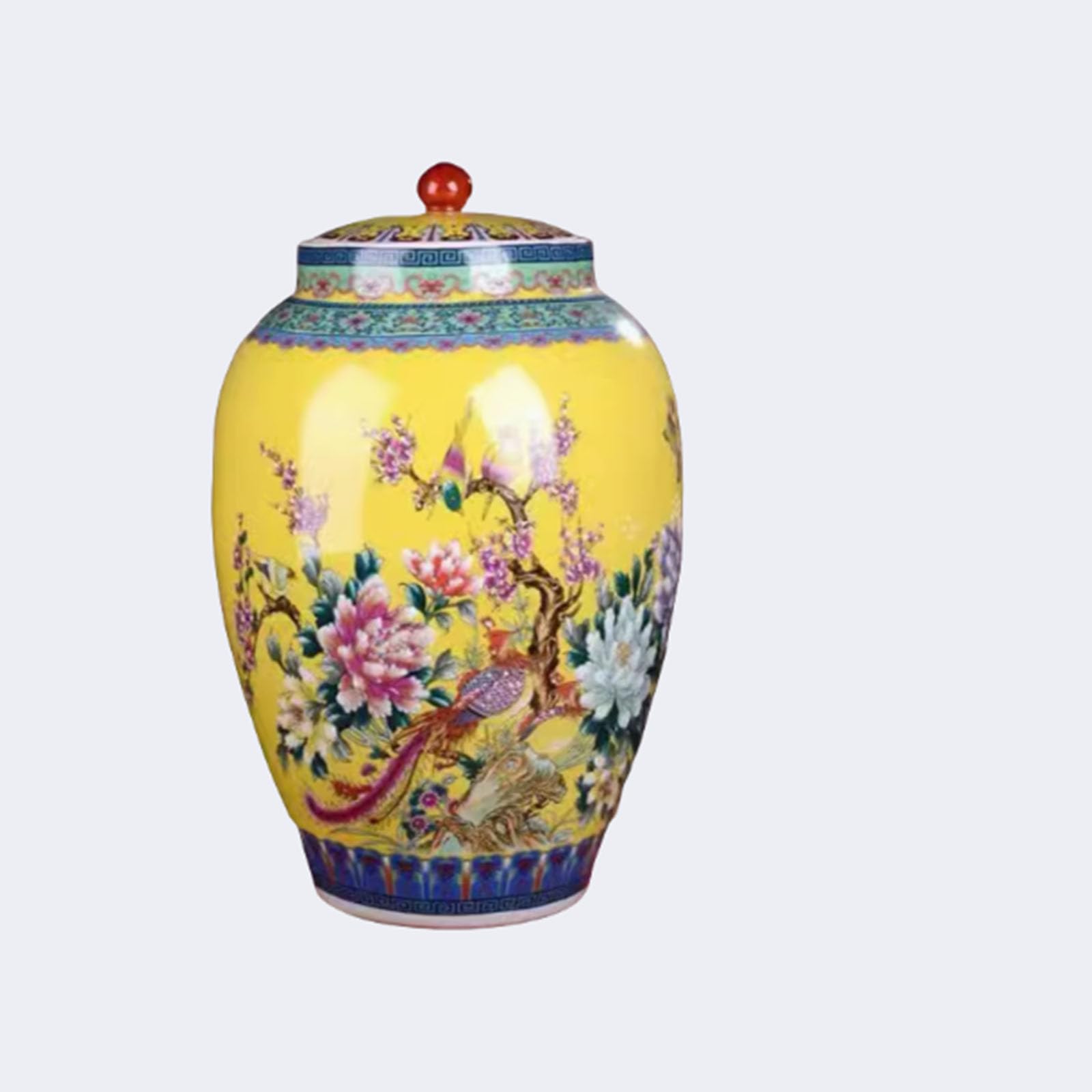 Vintage Chinese Ceramic Rice Storage Jar with Lid - Ceramic Food Container - Airtight Kitchen Cereal Jar - Cereal Dispenser - Rice Container for Storing Rice, Flour, Grain, Coffee A 10Kg/22lb