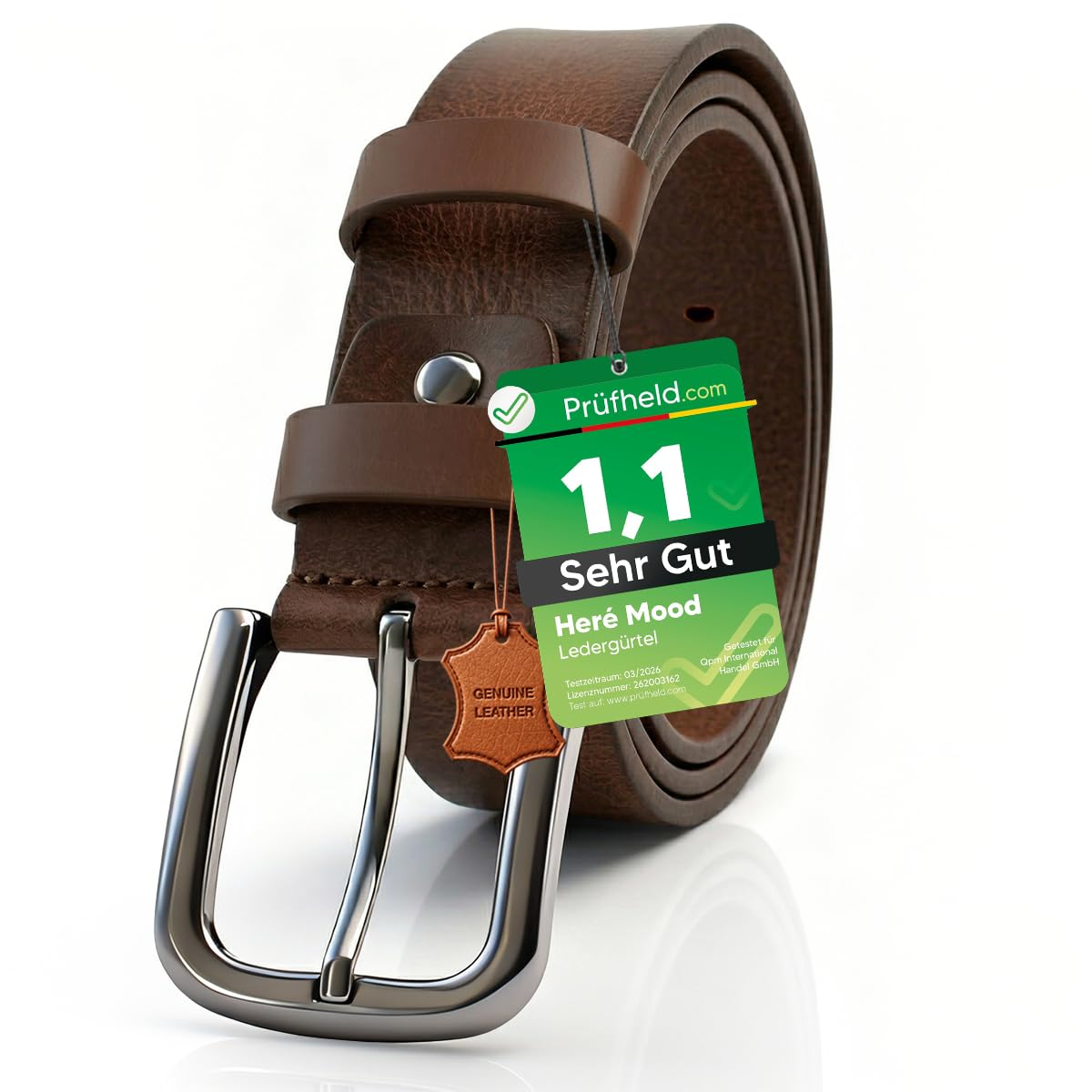 [Test SEHR GUT, Note 1.1] Here Mood Herren Leder Gürtel 4cm, Ledergürtel, Herren-Gürtel aus Echt Büffelleder, Vatertagsgeschenk für Papa Mann, Männer Geschenk, Herrengürtel, Männergeschenke