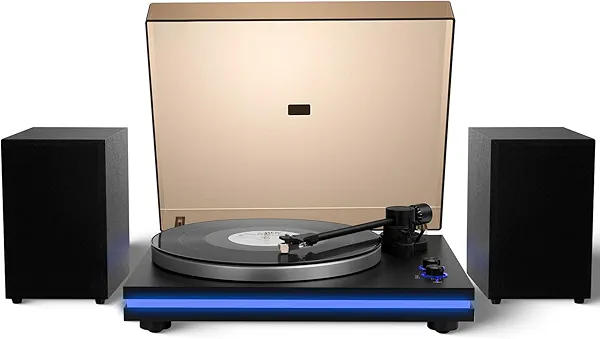 Vangoa Record Player，Split-Design Turntable with Speakers with Light，20w Two External Speakers High Fidelity Turntables for Vinyl Player with Magnetic Cartridge AT-3600l, Belt Drive 2-Speed