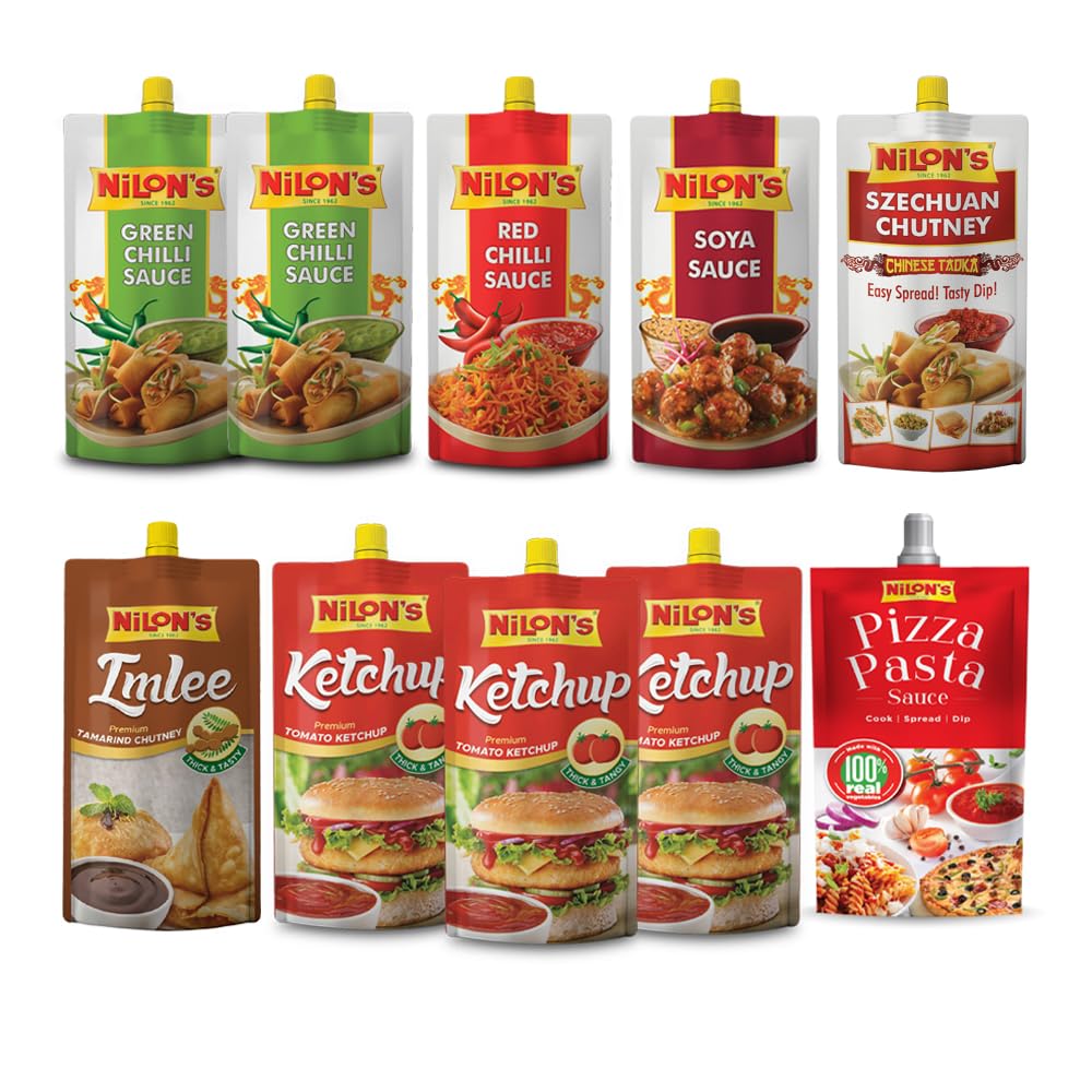 NILONS Assorted Sauces Pack of 10 (Green Chili - 2, Red Chili, Soya Sauce, Ketchup - 3, Schezwan Chutney, Imlee Chutney, Pizza Pasta Sauce) - 80 Gm Each (B0DDH75JBQ) Amazon Price History, Amazon Price Tracker