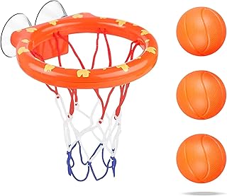 LOVEXIU Jeux Bain,Jouet Bébé pour Le Bain,Panier Basket Bain Bebe,Jouets de Bain, Mini Panier de Basketball avec Ventouses,pour Le Jouets de Bain Créatifs，Cadeaux pour Bébé (1 Panier+3 Balles)