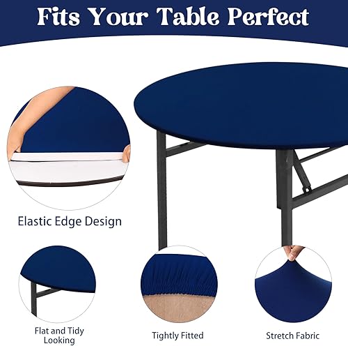 Miniatura 3 de Paquete de 6 manteles de elastano para mesa redonda de 6 pies, manteles redondos elásticos ajustables lavables con borde elástico para interiores y