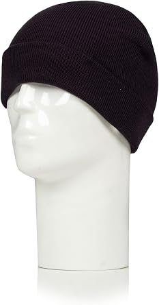 SockShop Workforce Mens Beanie Hat - Plain, Warm, Stretchy, Insulating, Thermal, High Vis Workwear, Black, Navy, Orange, Yellow, 1 Pack One Size Black