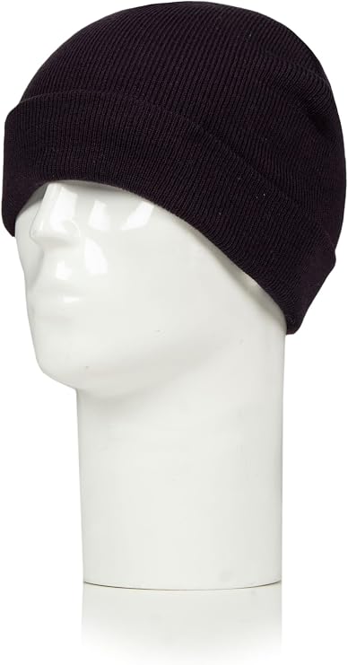 SockShop Workforce Mens Beanie Hat - Plain, Warm, Stretchy, Insulating, Thermal, High Vis Workwear, Black, Navy, Orange, Yellow, 1 Pack One Size Black