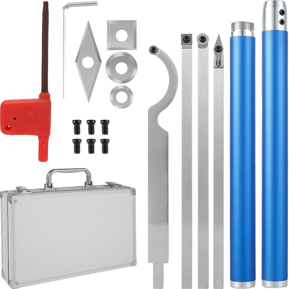 Wood Turning Lathe Tool Set Sharp Ergonomic Wood Lathe Chisel Kit Diamond Shape Round Square Carbide Insert Turning Tool Woodworking Tool for Carpenter Craft Hobbyists DIY