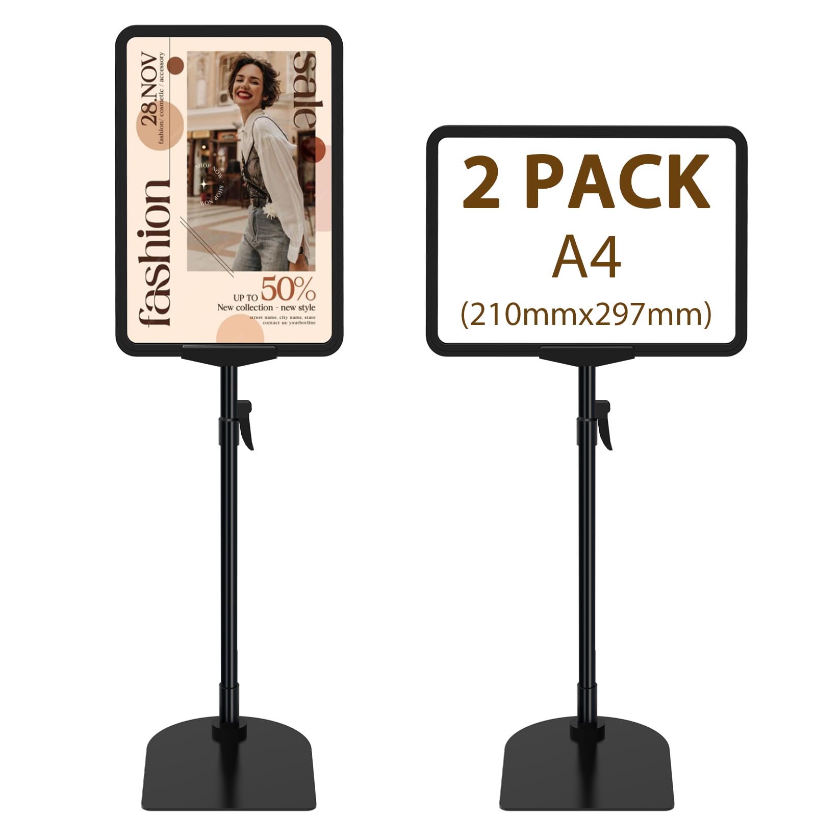 2 Confezione di supporti per poster A4 regolabili, supporto per cartelli riutilizzabile per pubblicità, menu aziendale, supporto per display per visualizzazione verticale e orizzontale