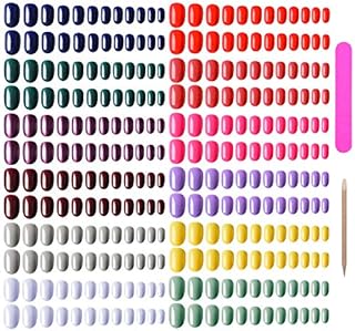 EBANKU 960 Pieces Colorful Short False Nails Round Artificial Fake Nails Full Cover Coffin Press on Nails Natural False Nails for Women Girls with 1pcs Nail File 1pcs Nail Stick