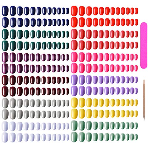 EBANKU 960 Pièces Faux Ongles Courtes Colorés Faux Ongles Artificiels Carrés Appuyer sur Ongles de Cercueil à Couverture Complète Court Tête Ronde Fake Nail Brillant (40 Couleurs)
