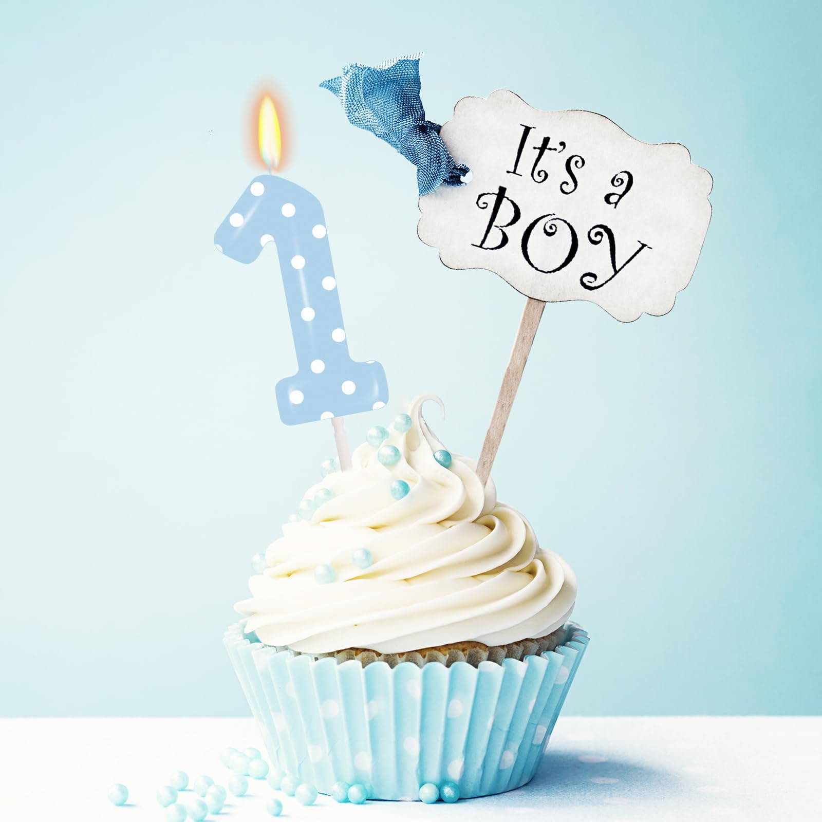 1 bougie bleue pour gâteau, décoration d'anniversaire bleue, décoration de 1er anniversaire de garçon, une décoration de gâteau pour fête d'anniversaire (chiffre 1)