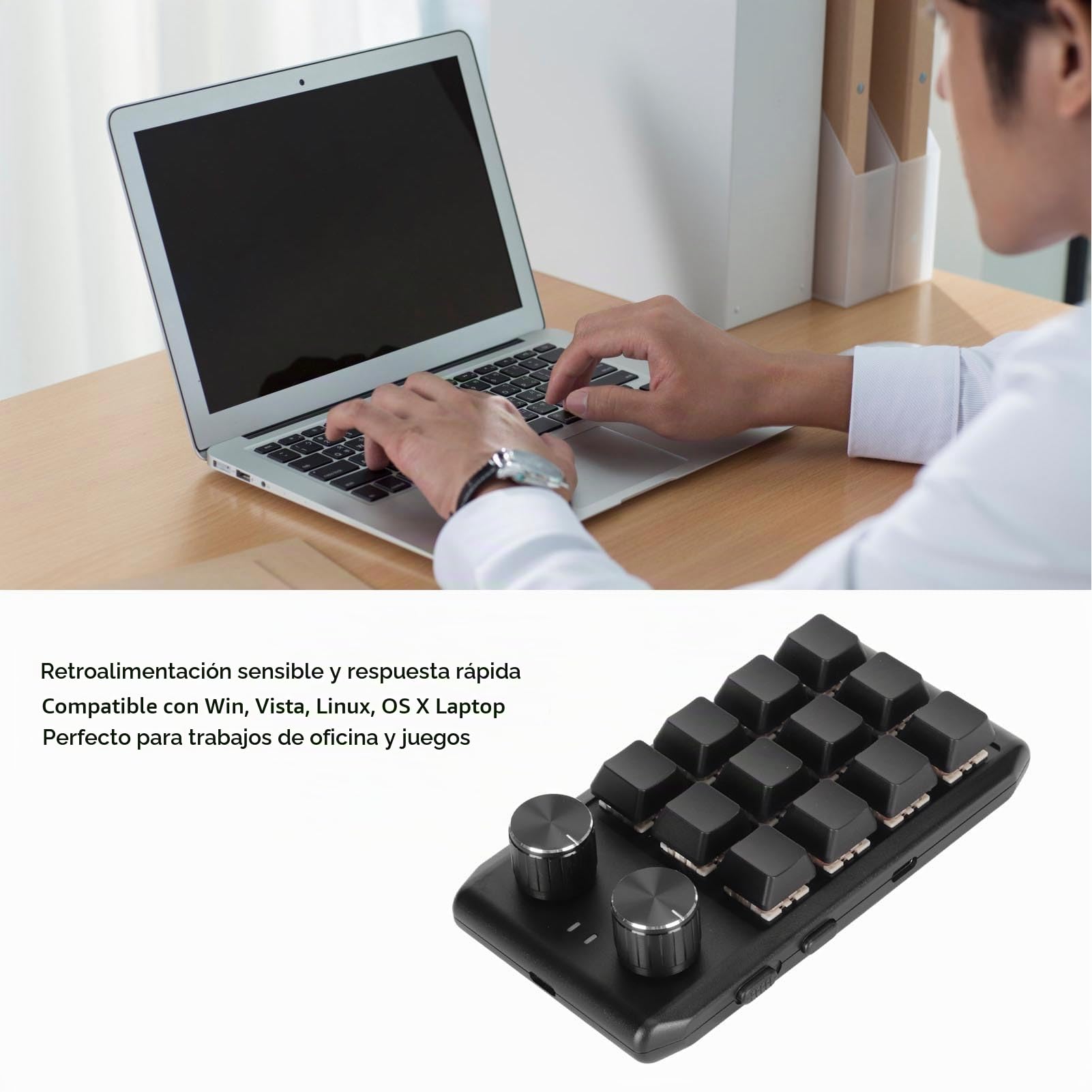 Teclado Personalizado Mini Teclado Mecánico con Interruptor Rojo de 12 Teclas, Teclado Macro Programable de 2 Perillas con Multifunción para Computadora (BT inalámbrico (batería