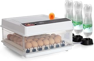 Todeco Couveuse Oeuf Automatique 48 œufs, Retournement Automatique des œufs, Contrôle de la Température, Humidification automatique, Double Alimentation, Incubateur oeuf Automatique avec Lampe à œuf