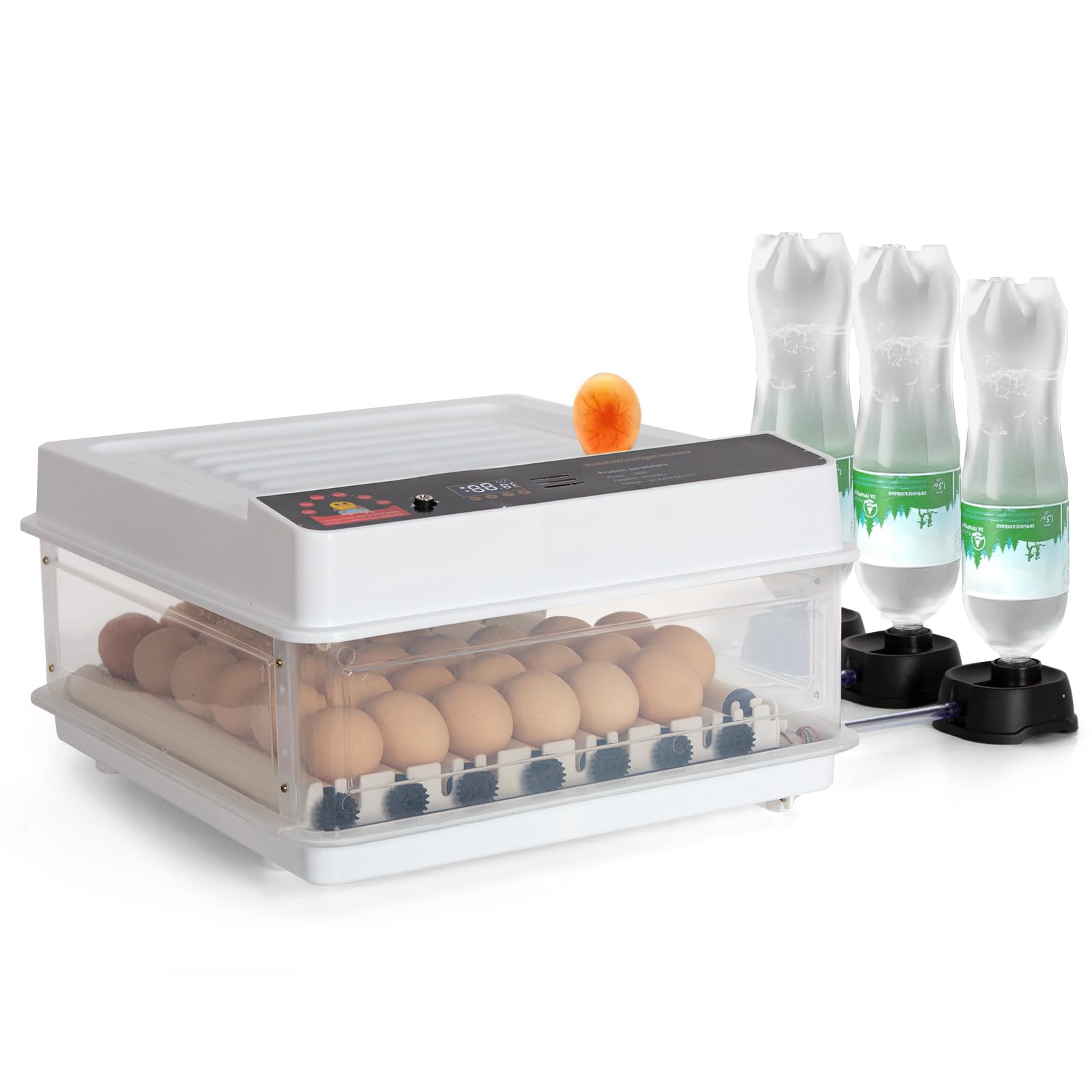 Todeco Couveuse Automatique 48 Œufs, Incubateur avec Température Réglable | Retournement Automatique, Humidification Automatique, Mire-œufs LED, Double Alimentation Électrique, pour Volailles